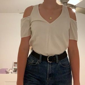 Cream mid length off the shoulder top.